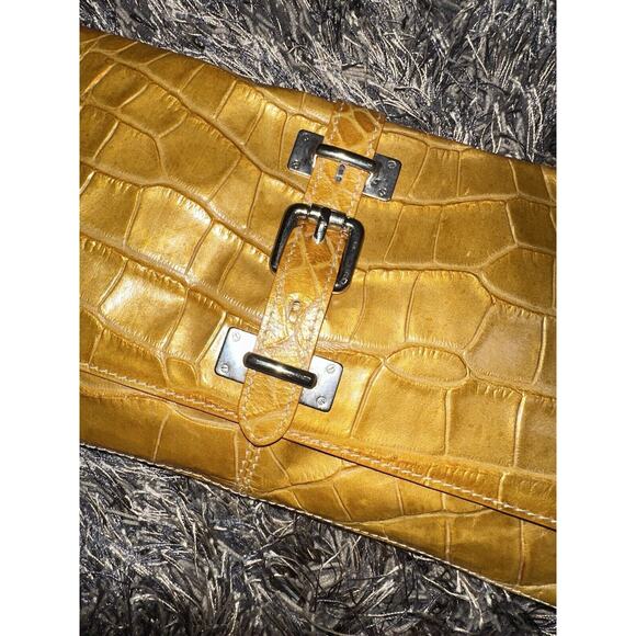 Claudia Firenze Mustard Leather Croc Embossed Leather Shoulder/Clutch Purse EUC - Picture 4 of 10
